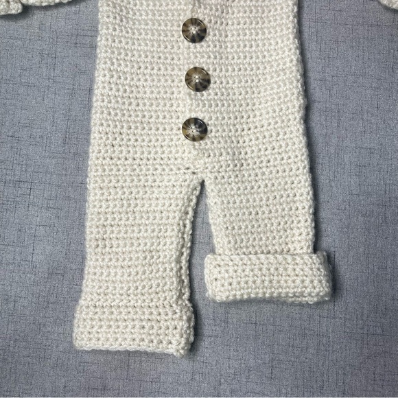 Handmade Crochet Knit Baby Romper Hooded 1 Piece Jumpsuit Infant 0/3 Months New - Picture 9 of 15